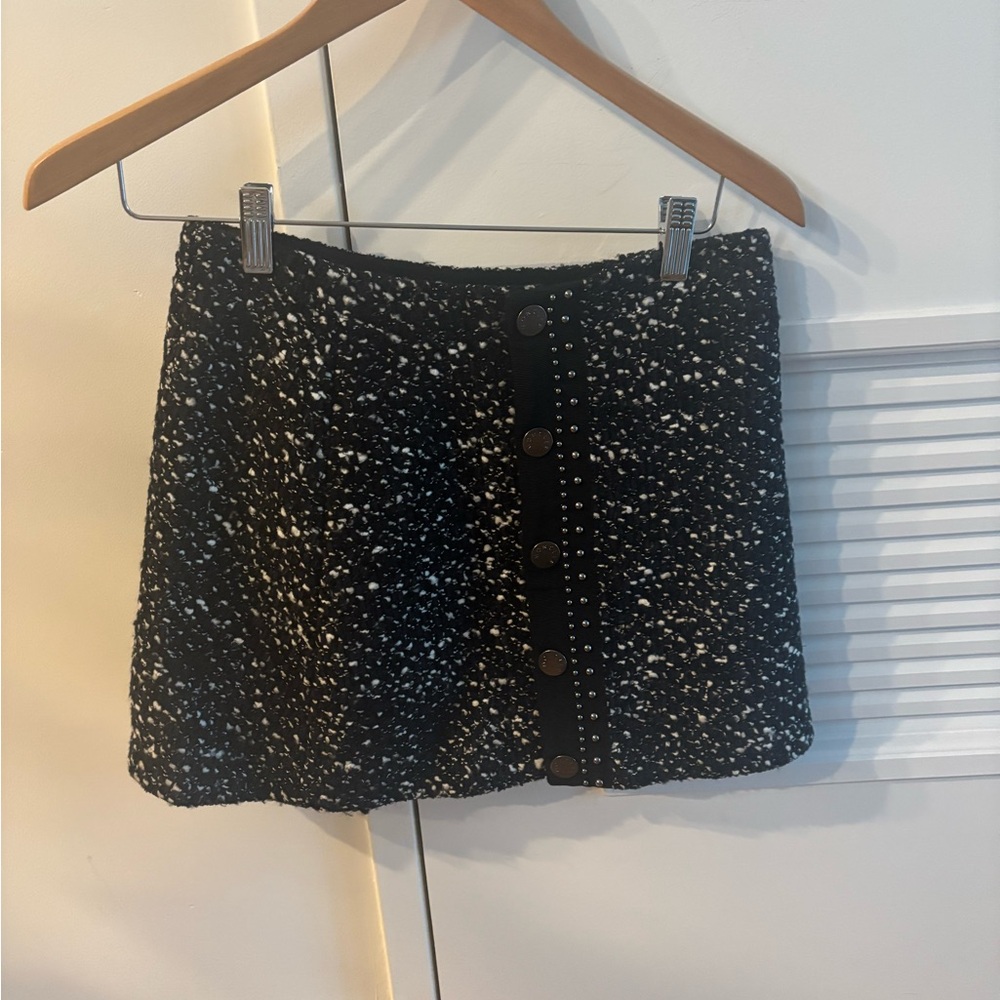 Moncler Black and Navy Tweed Button-Front Mini Skirt Size 38